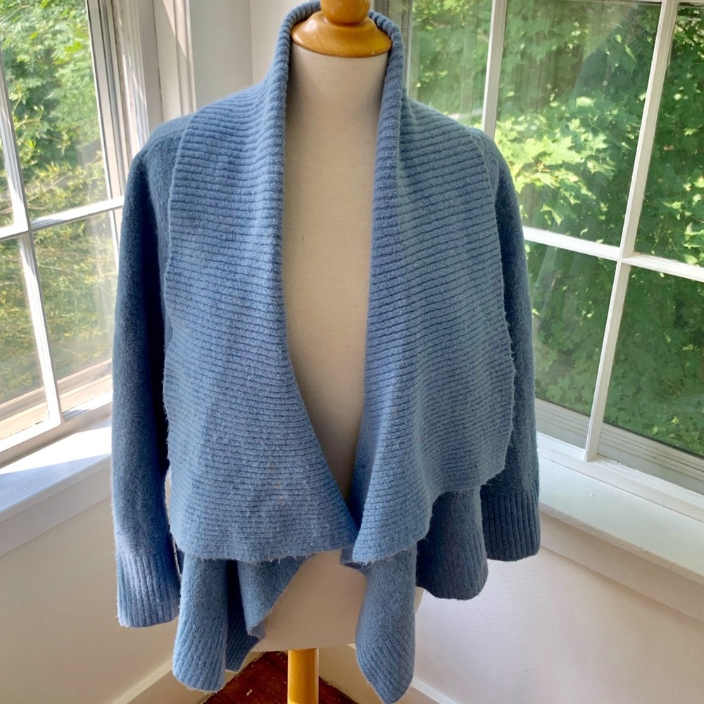 Jones New York Light Blue Ribbed Shawl Collar Cardigan - Picture 2 of 9